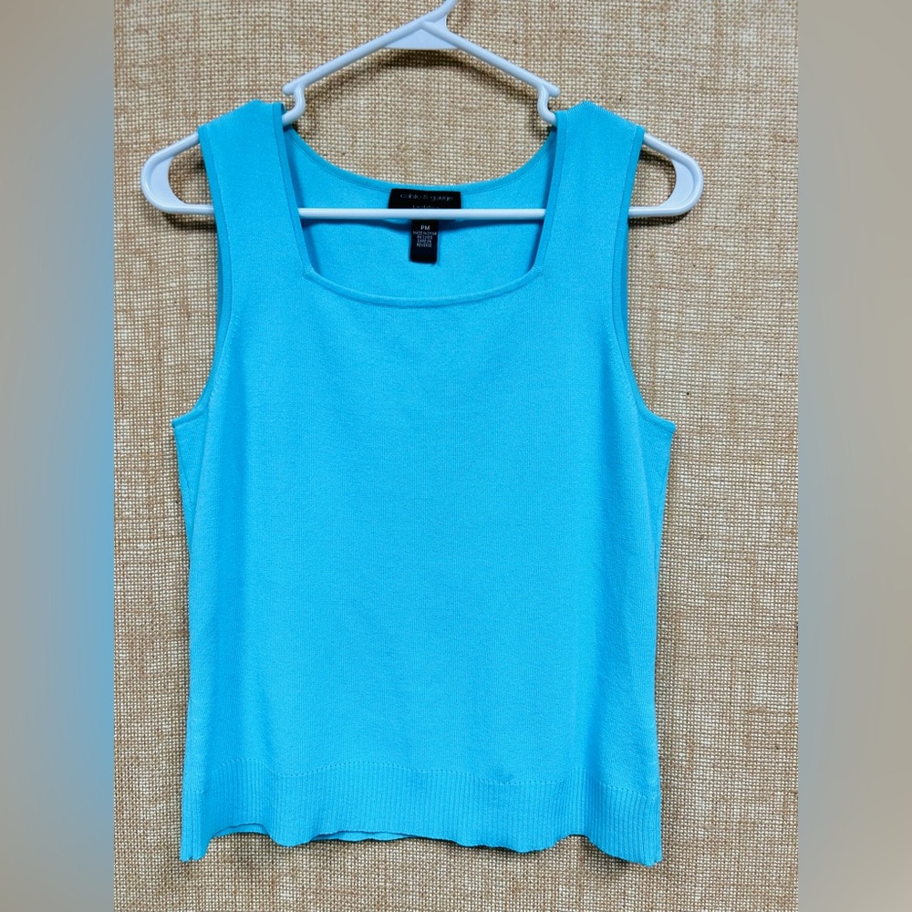 Bright Aqua Square Neck Tank, Petite Medium